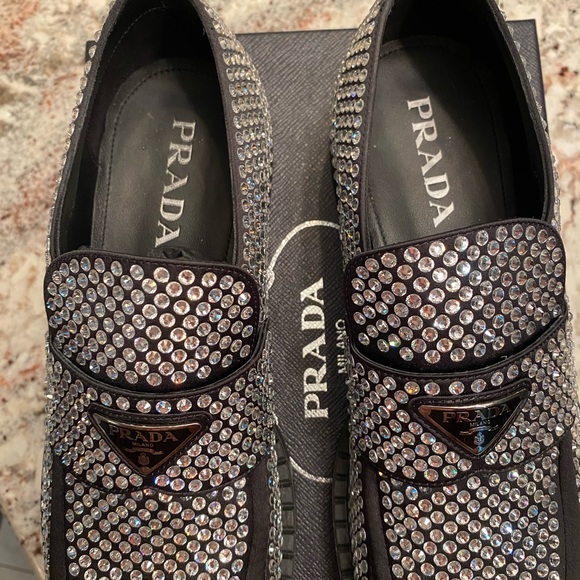 RARE- Prada Crystal Logo Flat Loafers - Picture 4 of 6